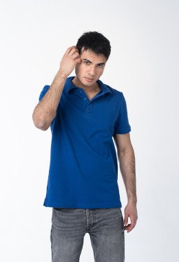 Синяя рубашка ПОЛО с эластаном мужская